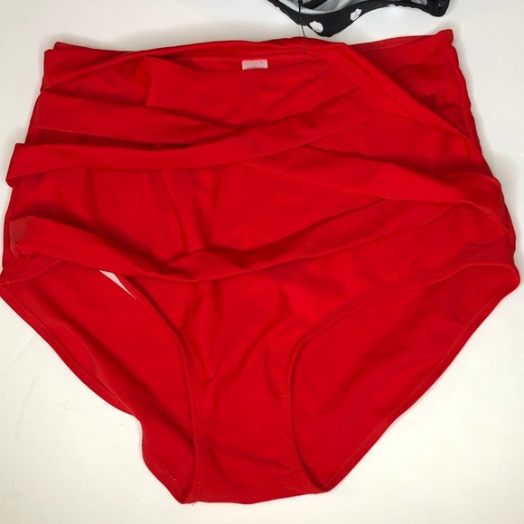 Unique & Classic High Waist Polka Dot Red 2 Piece Swimsuit L - Picture 2 of 3